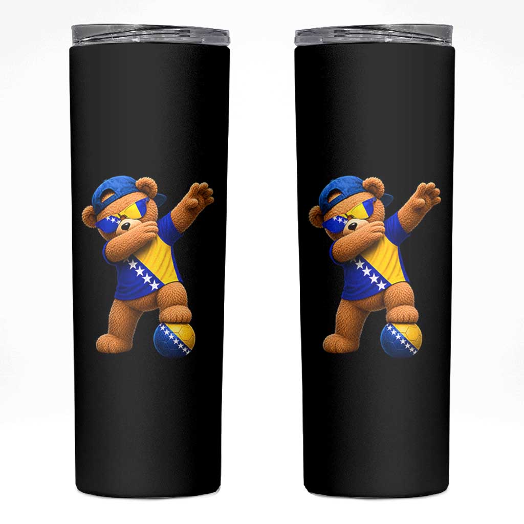 Funny Bosnia Teddy Bear Dabbing Fudbal Fan Gift Skinny Tumbler