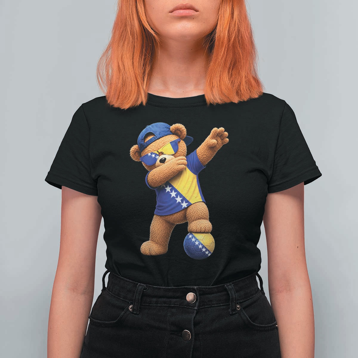 Funny Bosnia Teddy Bear Dabbing Fudbal Fan Gift T Shirt For Women