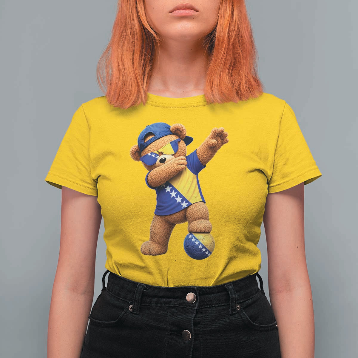 Funny Bosnia Teddy Bear Dabbing Fudbal Fan Gift T Shirt For Women