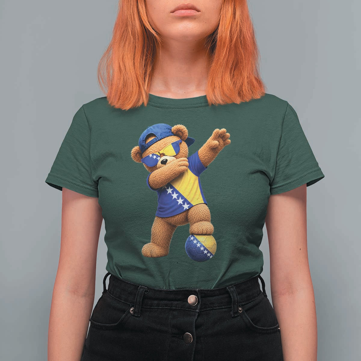 Funny Bosnia Teddy Bear Dabbing Fudbal Fan Gift T Shirt For Women