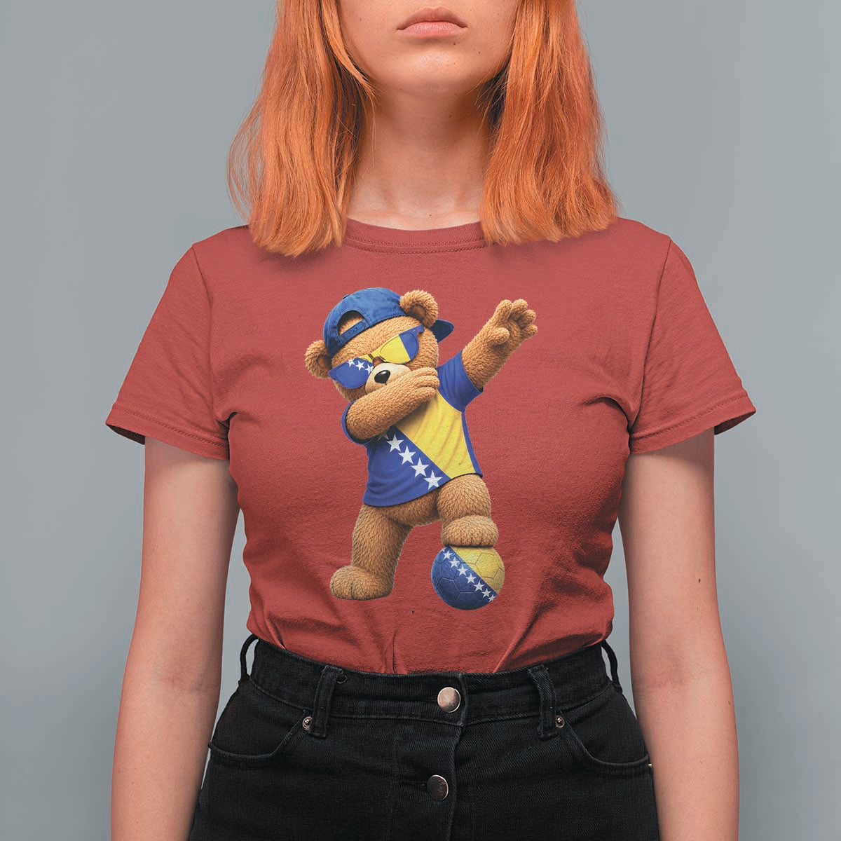 Funny Bosnia Teddy Bear Dabbing Fudbal Fan Gift T Shirt For Women