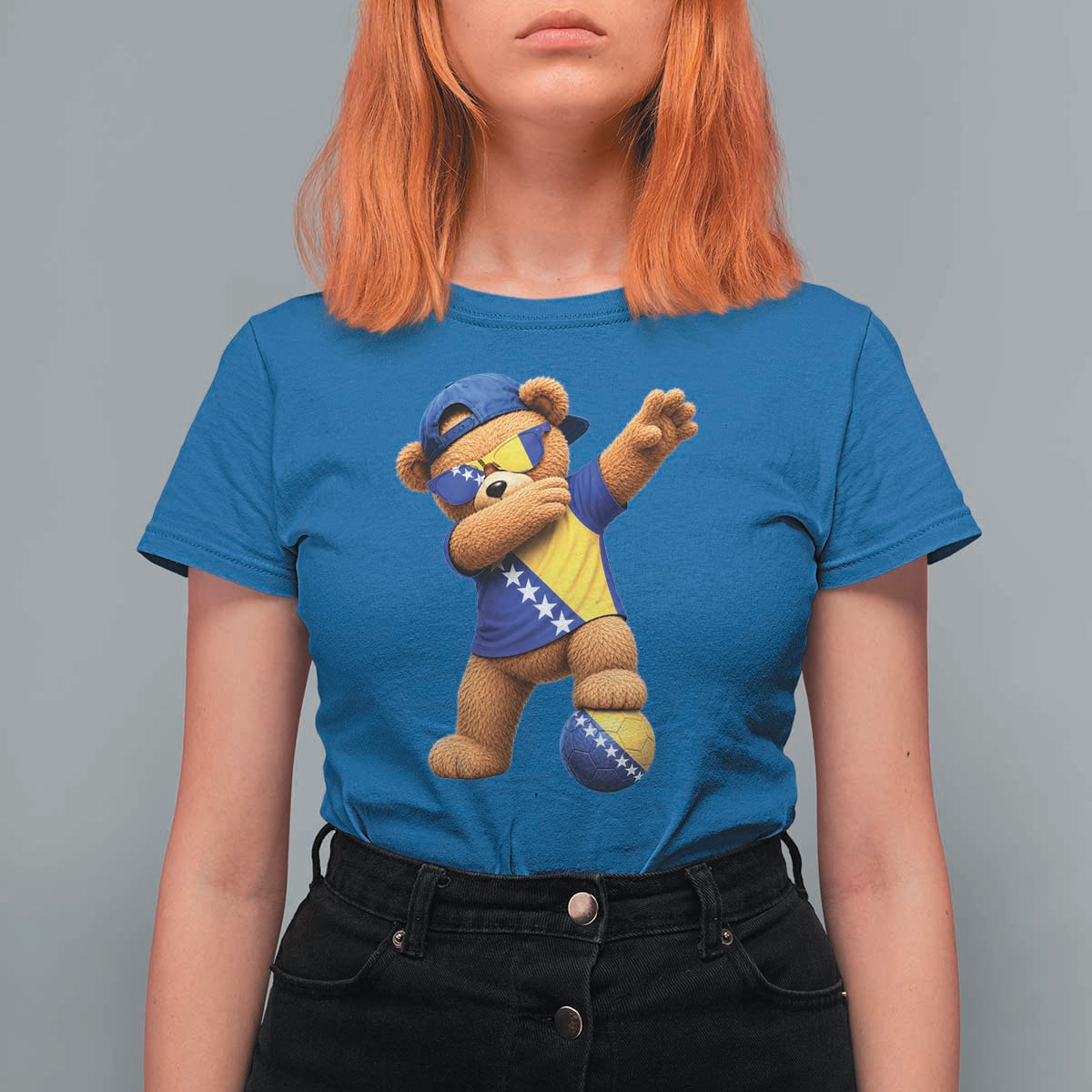 Funny Bosnia Teddy Bear Dabbing Fudbal Fan Gift T Shirt For Women