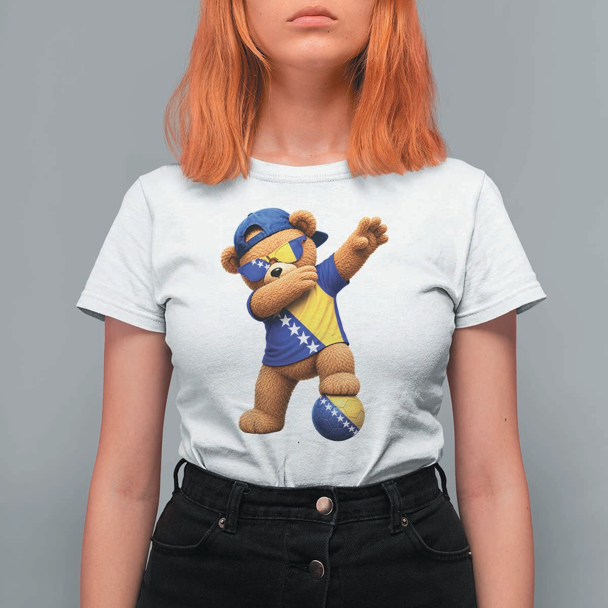 Funny Bosnia Teddy Bear Dabbing Fudbal Fan Gift T Shirt For Women