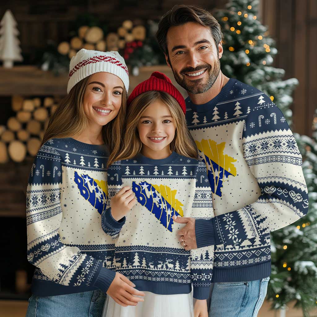 Bosnia And Herzegovina Word Art Map Ugly Christmas Sweater Bosnian Pride Gift