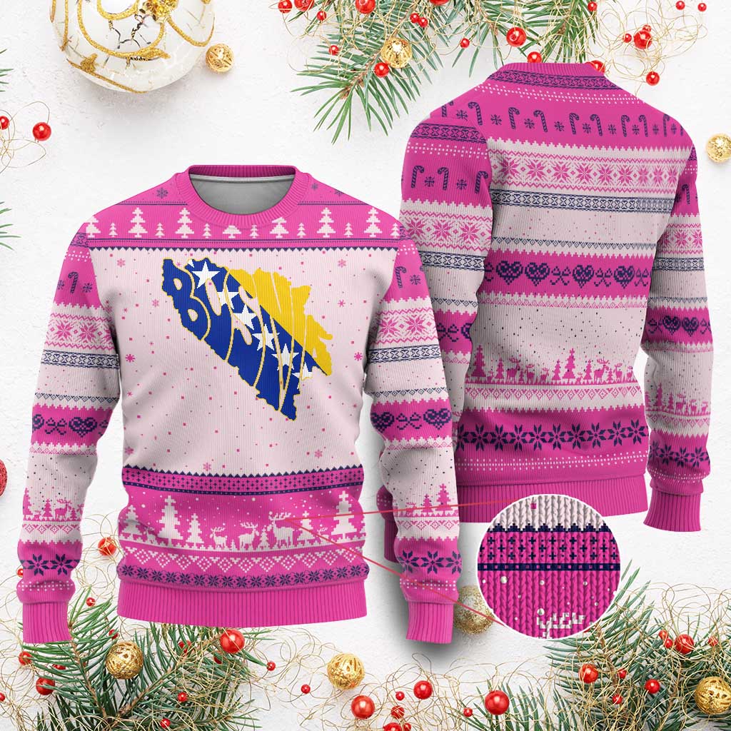 Bosnia And Herzegovina Word Art Map Ugly Christmas Sweater Bosnian Pride Gift
