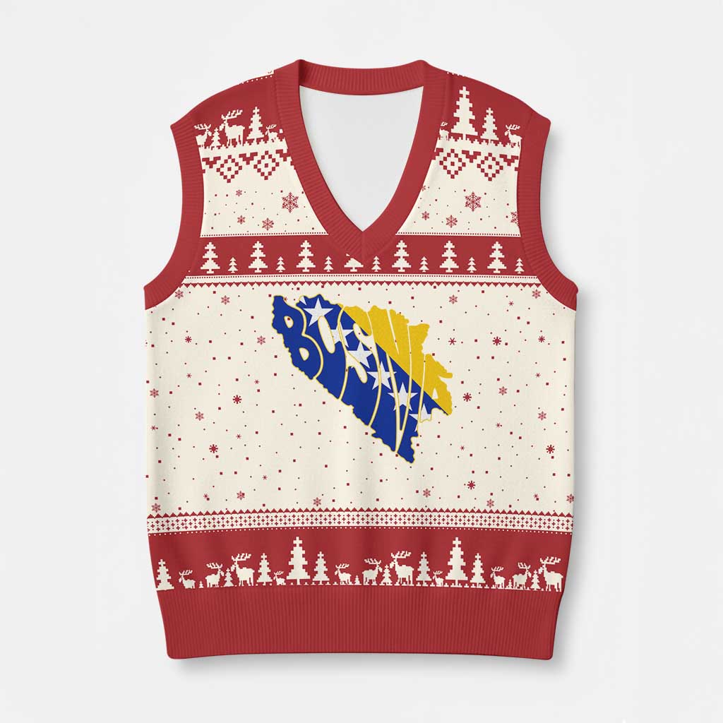 Bosnia And Herzegovina Word Art Map V-Neck Knit Sweater Vest Bosnian Pride Gift