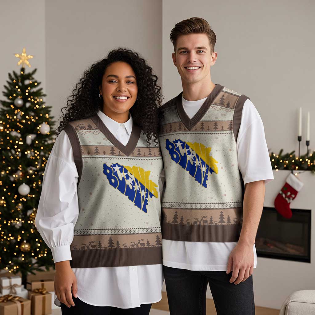 Bosnia And Herzegovina Word Art Map V-Neck Knit Sweater Vest Bosnian Pride Gift