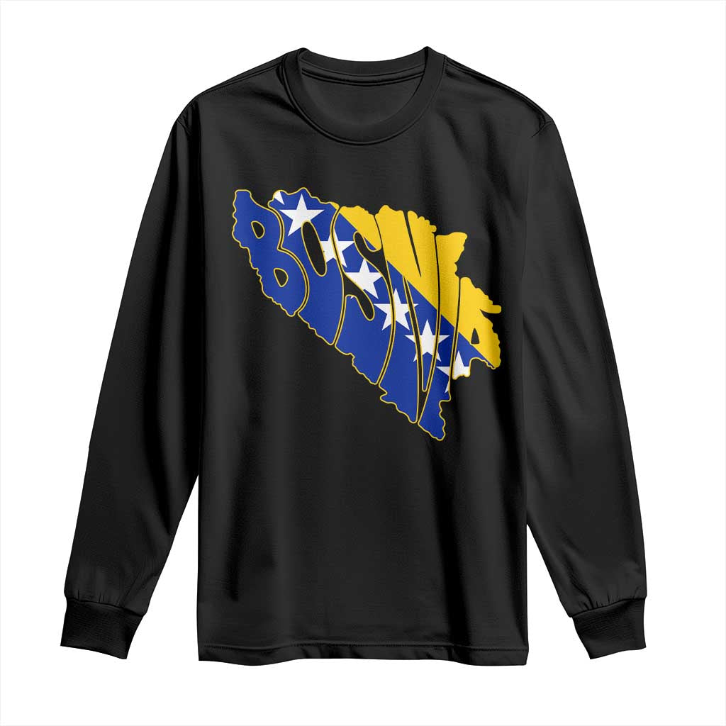 Bosnia And Herzegovina Word Art Map Long Sleeve Shirt Bosnian Pride Gift