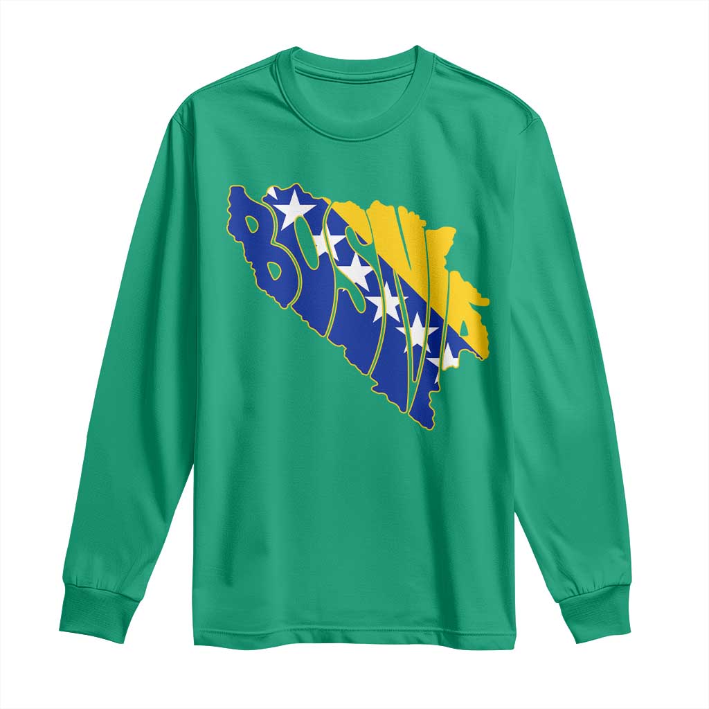Bosnia And Herzegovina Word Art Map Long Sleeve Shirt Bosnian Pride Gift