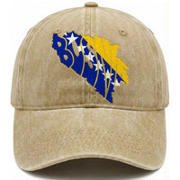 Bosnia And Herzegovina Word Art Map Washed Cotton Baseball Cap Bosnian Pride Gift