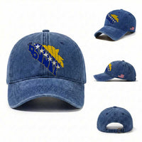 Bosnia And Herzegovina Word Art Map Washed Cotton Baseball Cap Bosnian Pride Gift