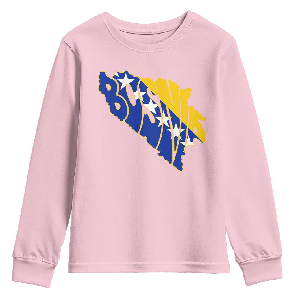 Bosnia And Herzegovina Word Art Map Youth Sweatshirt Bosnian Pride Gift