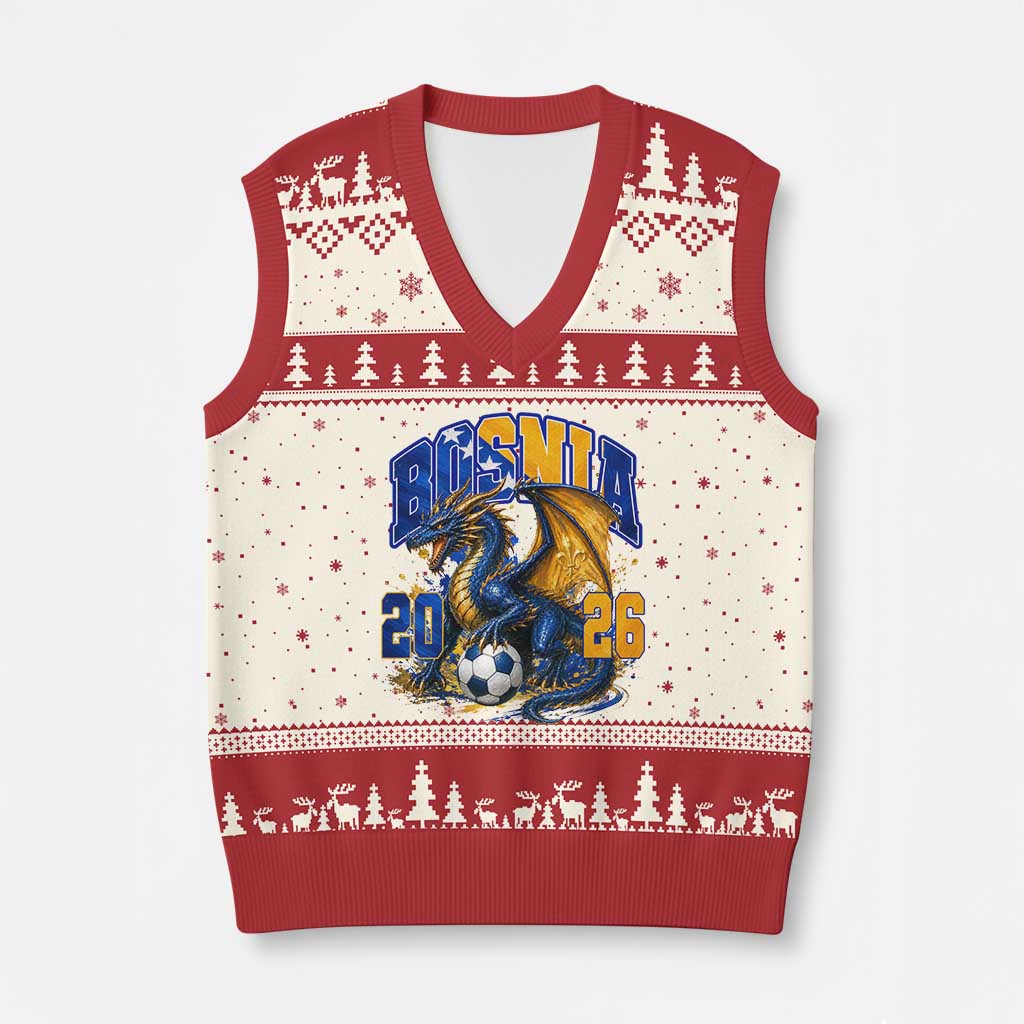 Bosnian Dragon Fudbal Fan V-Neck Knit Sweater Vest Bosnia And Herzegovina Pride