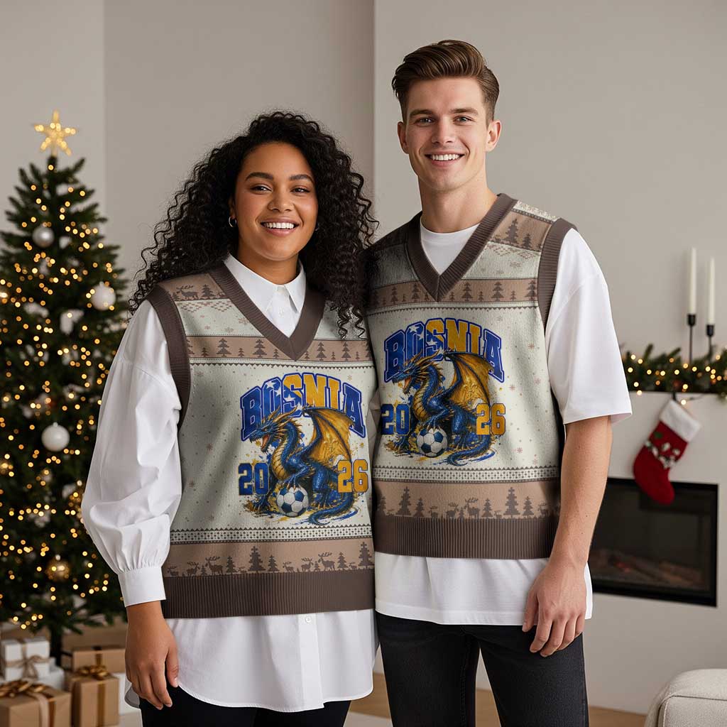 Bosnian Dragon Fudbal Fan V-Neck Knit Sweater Vest Bosnia And Herzegovina Pride