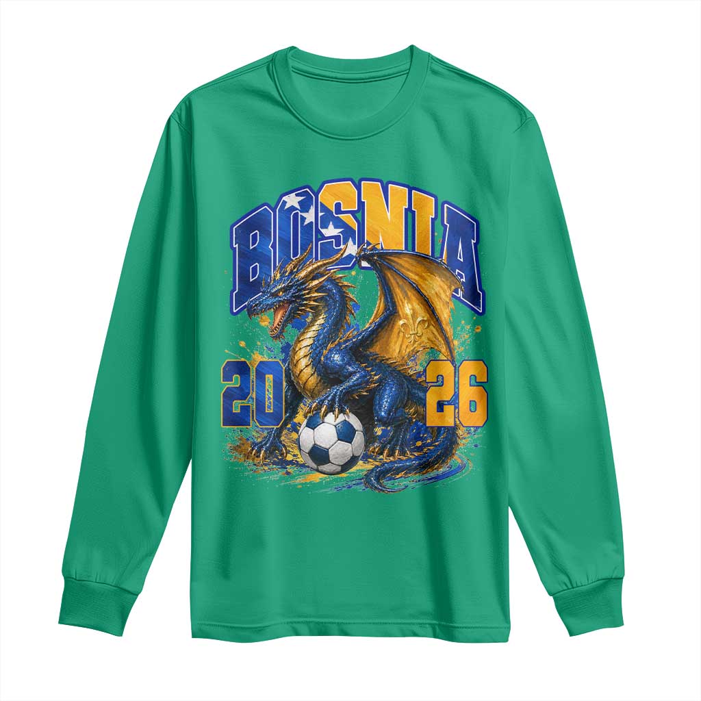Bosnian Dragon Fudbal Fan Long Sleeve Shirt Bosnia And Herzegovina Pride
