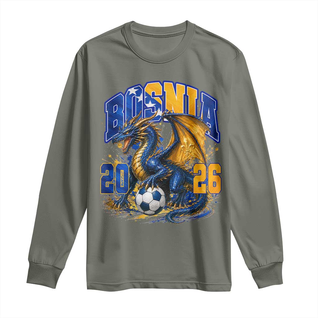 Bosnian Dragon Fudbal Fan Long Sleeve Shirt Bosnia And Herzegovina Pride