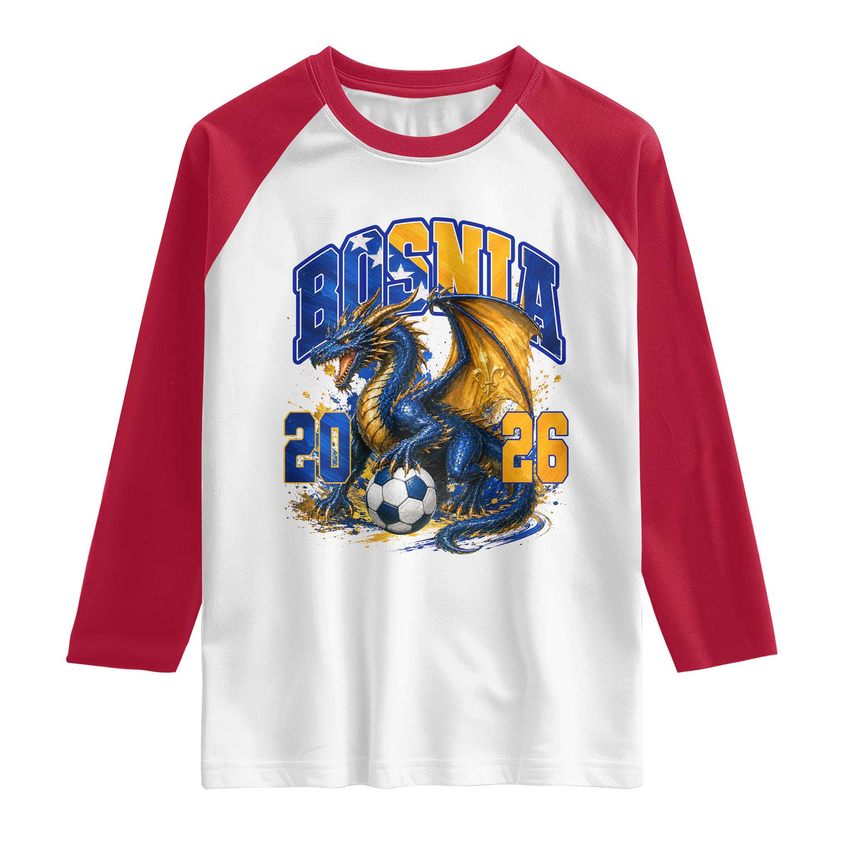 Bosnian Dragon Fudbal Fan Raglan Shirt Bosnia And Herzegovina Pride