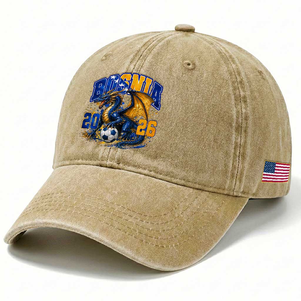 Bosnian Dragon Fudbal Fan Washed Cotton Baseball Cap Bosnia And Herzegovina Pride