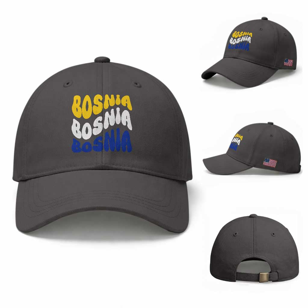Groovy Retro Bosnia Baseball Cap Proud Bosnian Balkan Heritage Gift