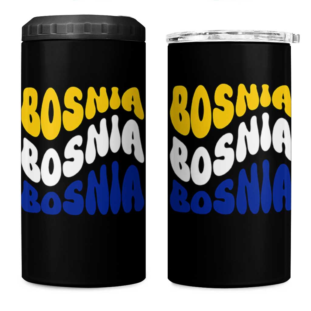 Groovy Retro Bosnia 4 in 1 Can Cooler Tumbler Proud Bosnian Balkan Heritage Gift