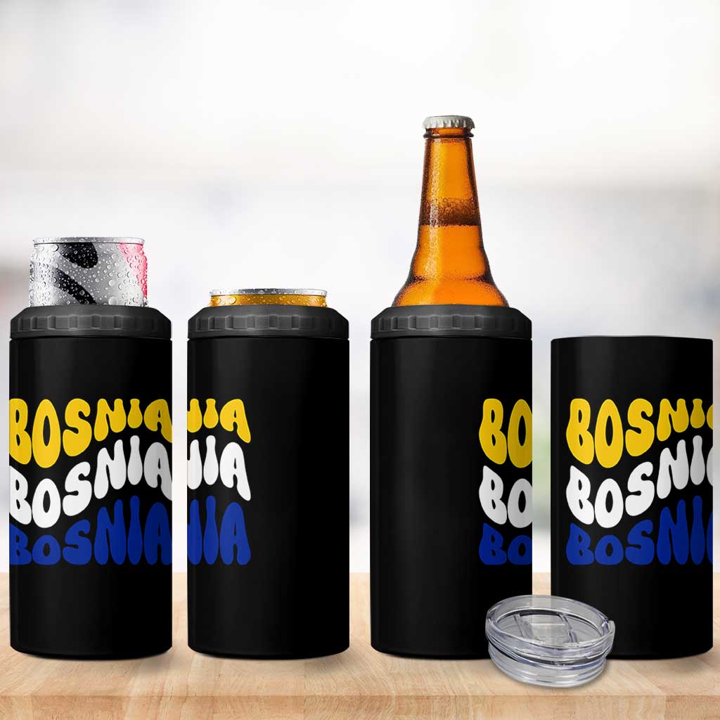 Groovy Retro Bosnia 4 in 1 Can Cooler Tumbler Proud Bosnian Balkan Heritage Gift