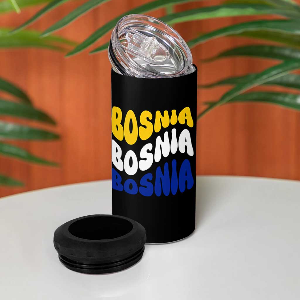 Groovy Retro Bosnia 4 in 1 Can Cooler Tumbler Proud Bosnian Balkan Heritage Gift