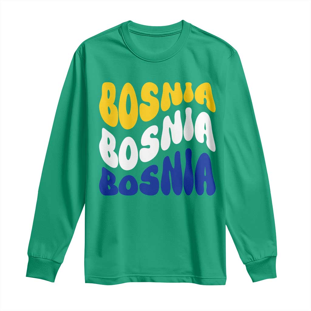 Groovy Retro Bosnia Long Sleeve Shirt Proud Bosnian Balkan Heritage Gift