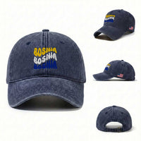 Groovy Retro Bosnia Washed Cotton Baseball Cap Proud Bosnian Balkan Heritage Gift