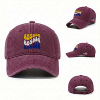 Groovy Retro Bosnia Washed Cotton Baseball Cap Proud Bosnian Balkan Heritage Gift