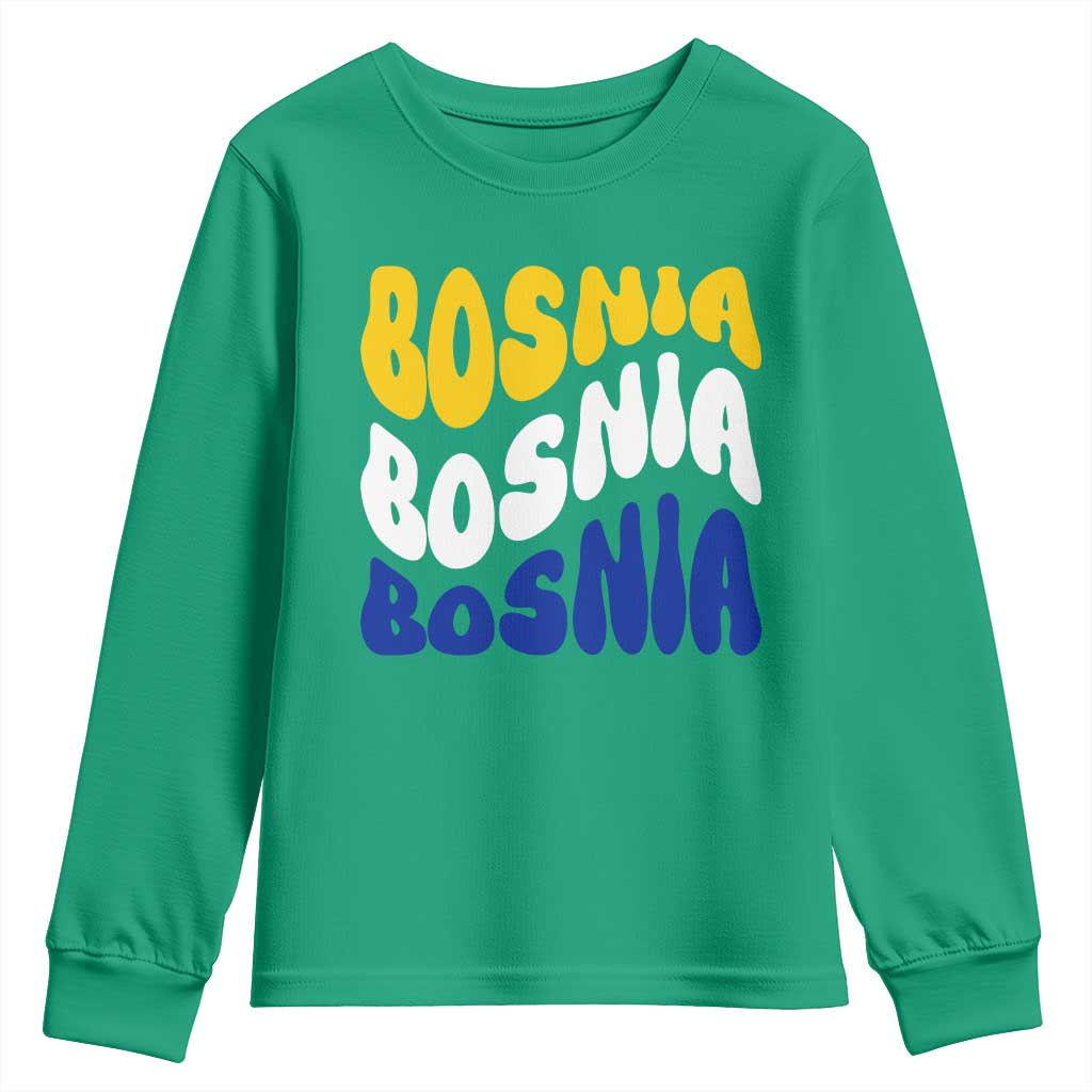 Groovy Retro Bosnia Youth Sweatshirt Proud Bosnian Balkan Heritage Gift