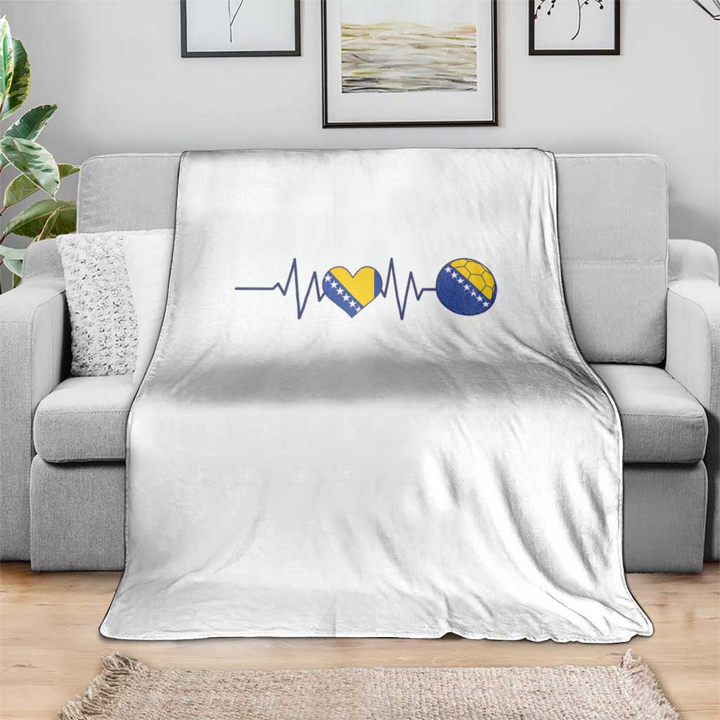 Bosnian Fudbal Heartbeat Throw Blanket Bosnia And Herzegovina Soccer Fan Gift