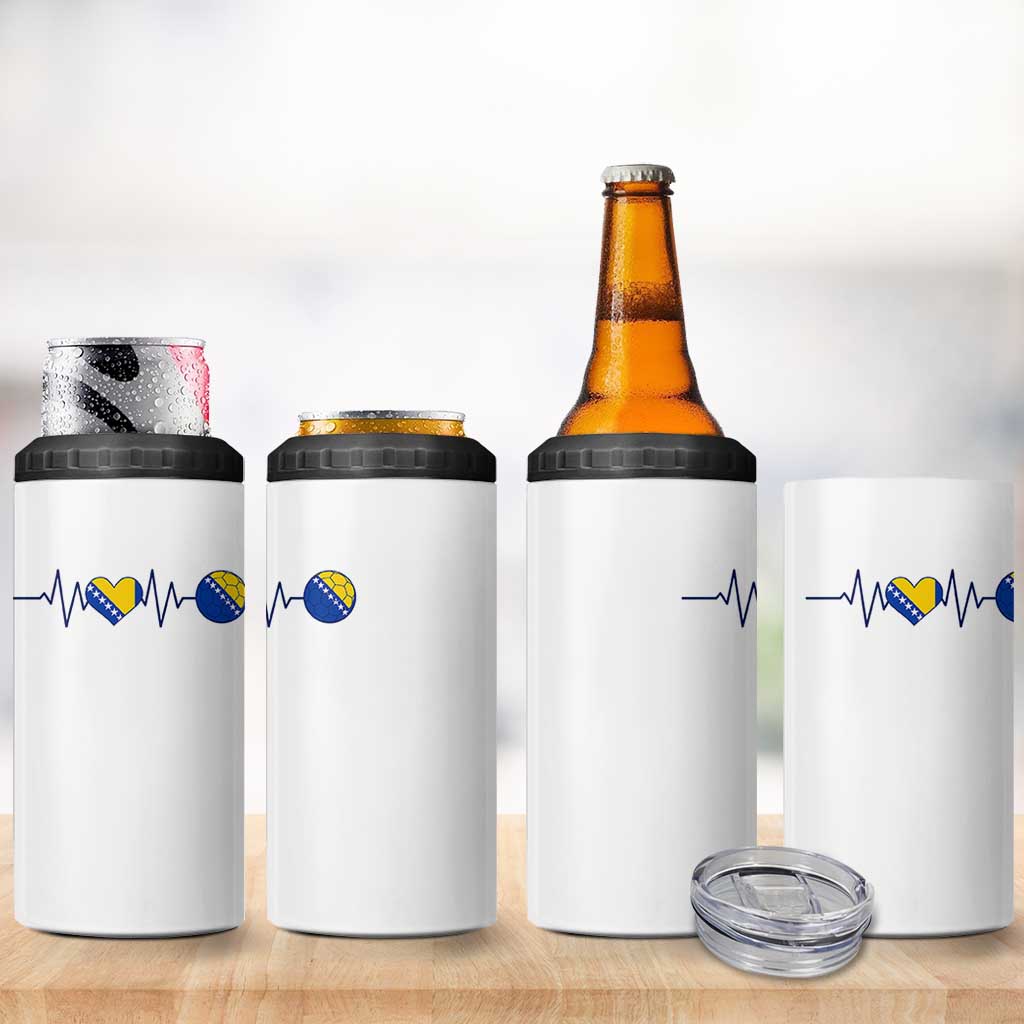 Bosnian Fudbal Heartbeat 4 in 1 Can Cooler Tumbler Bosnia And Herzegovina Soccer Fan Gift