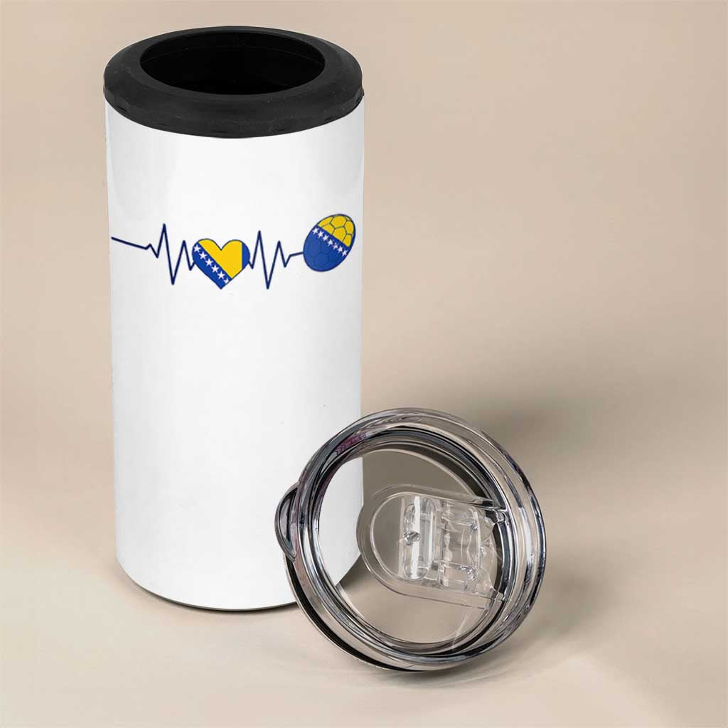 Bosnian Fudbal Heartbeat 4 in 1 Can Cooler Tumbler Bosnia And Herzegovina Soccer Fan Gift