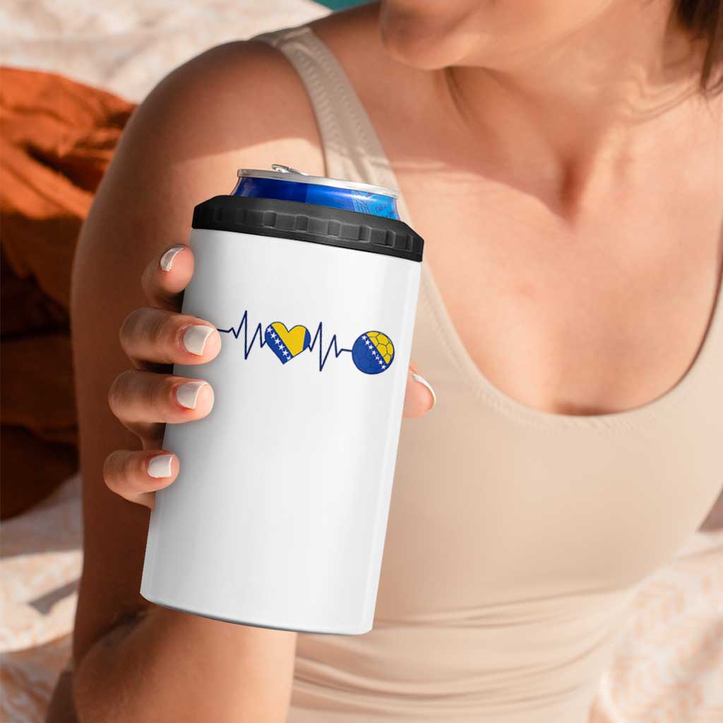 Bosnian Fudbal Heartbeat 4 in 1 Can Cooler Tumbler Bosnia And Herzegovina Soccer Fan Gift