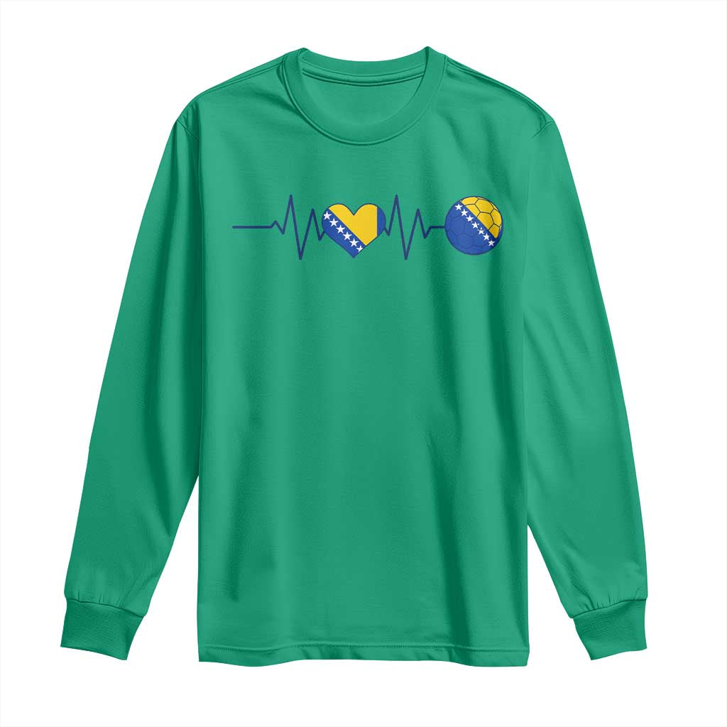Bosnian Fudbal Heartbeat Long Sleeve Shirt Bosnia And Herzegovina Soccer Fan Gift
