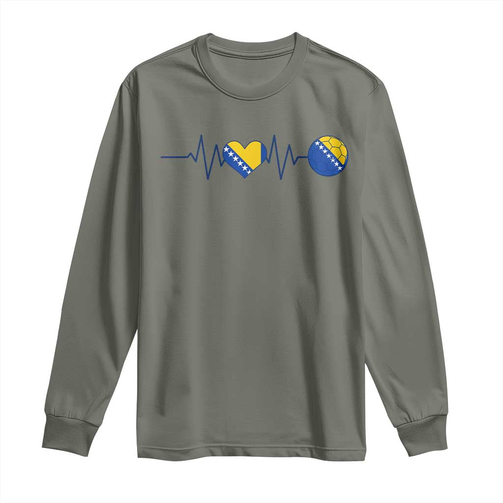 Bosnian Fudbal Heartbeat Long Sleeve Shirt Bosnia And Herzegovina Soccer Fan Gift