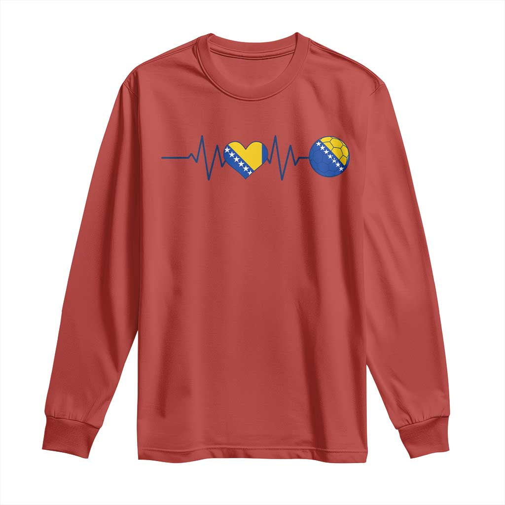Bosnian Fudbal Heartbeat Long Sleeve Shirt Bosnia And Herzegovina Soccer Fan Gift