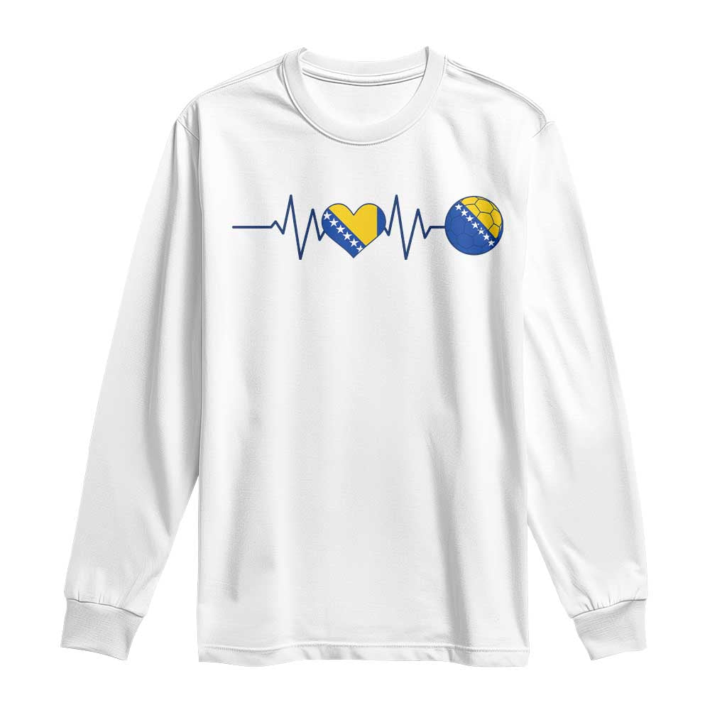 Bosnian Fudbal Heartbeat Long Sleeve Shirt Bosnia And Herzegovina Soccer Fan Gift