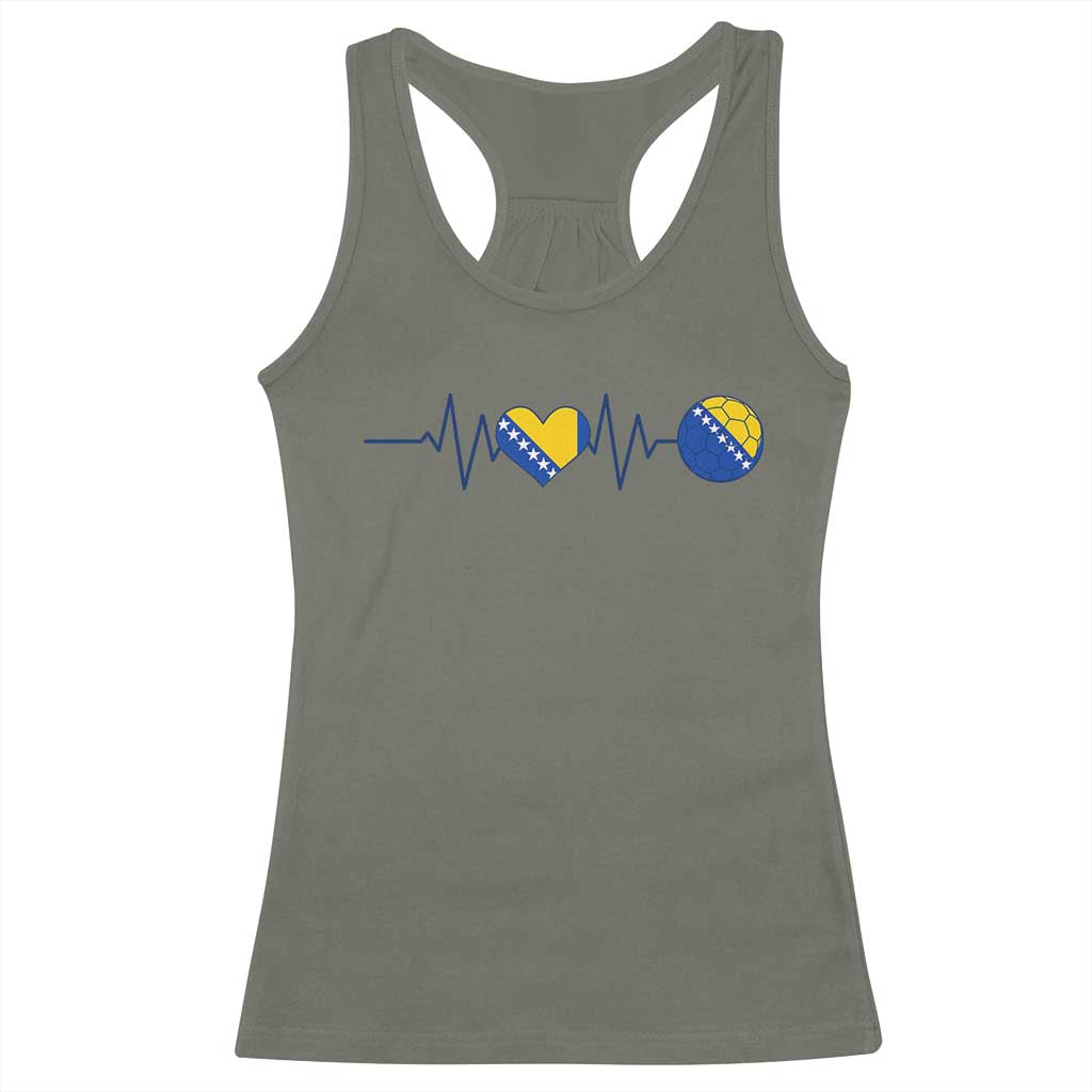 Bosnian Fudbal Heartbeat Racerback Tank Top Bosnia And Herzegovina Soccer Fan Gift