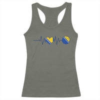 Bosnian Fudbal Heartbeat Racerback Tank Top Bosnia And Herzegovina Soccer Fan Gift
