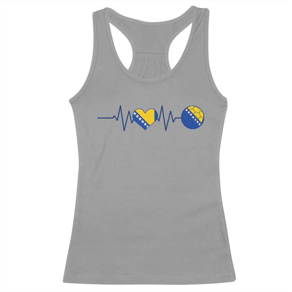 Bosnian Fudbal Heartbeat Racerback Tank Top Bosnia And Herzegovina Soccer Fan Gift