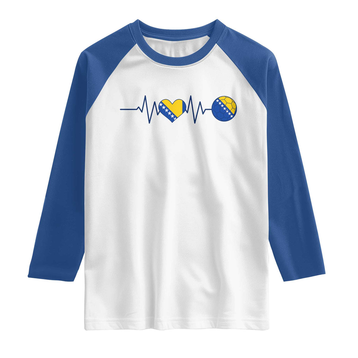 Bosnian Fudbal Heartbeat Raglan Shirt Bosnia And Herzegovina Soccer Fan Gift