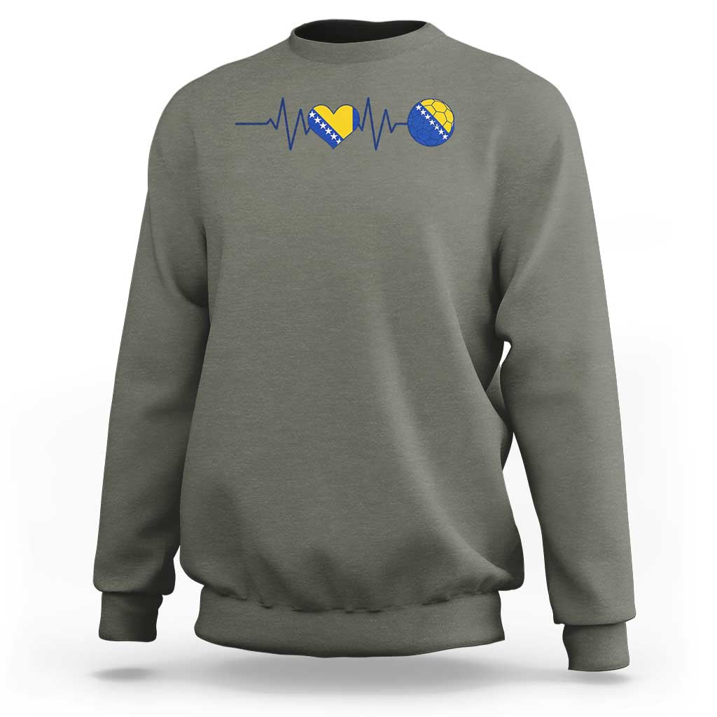 Bosnian Fudbal Heartbeat Sweatshirt Bosnia And Herzegovina Soccer Fan Gift