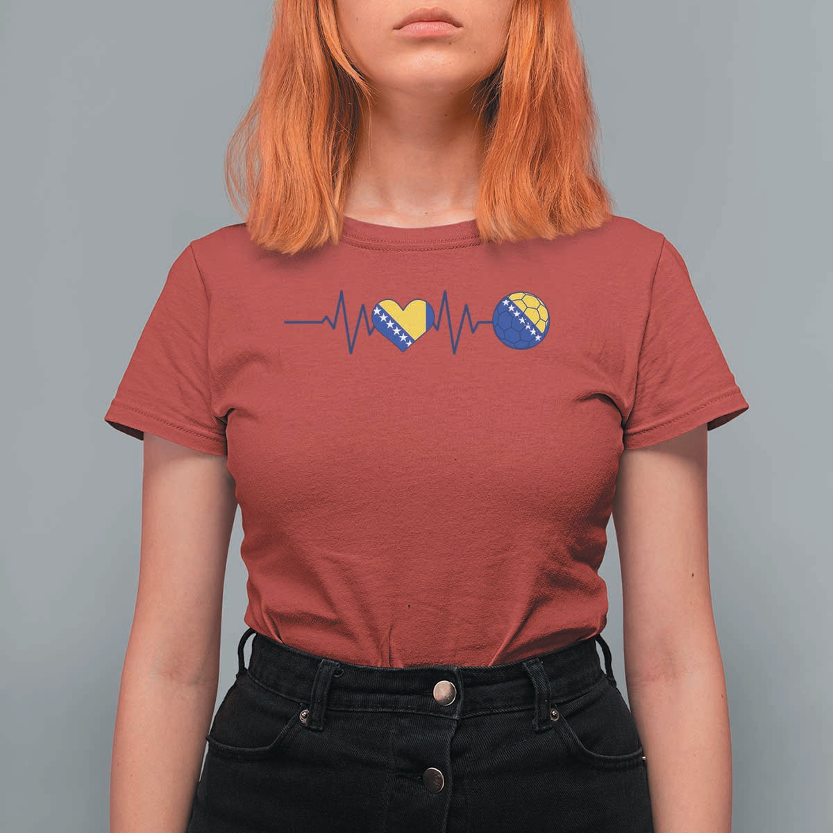 Bosnian Fudbal Heartbeat T Shirt For Women Bosnia And Herzegovina Soccer Fan Gift