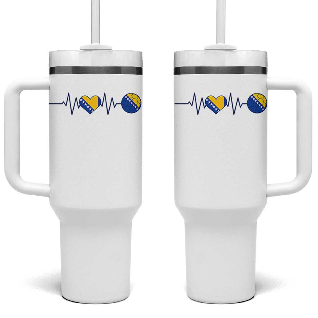 Bosnian Fudbal Heartbeat Tumbler With Handle Bosnia And Herzegovina Soccer Fan Gift