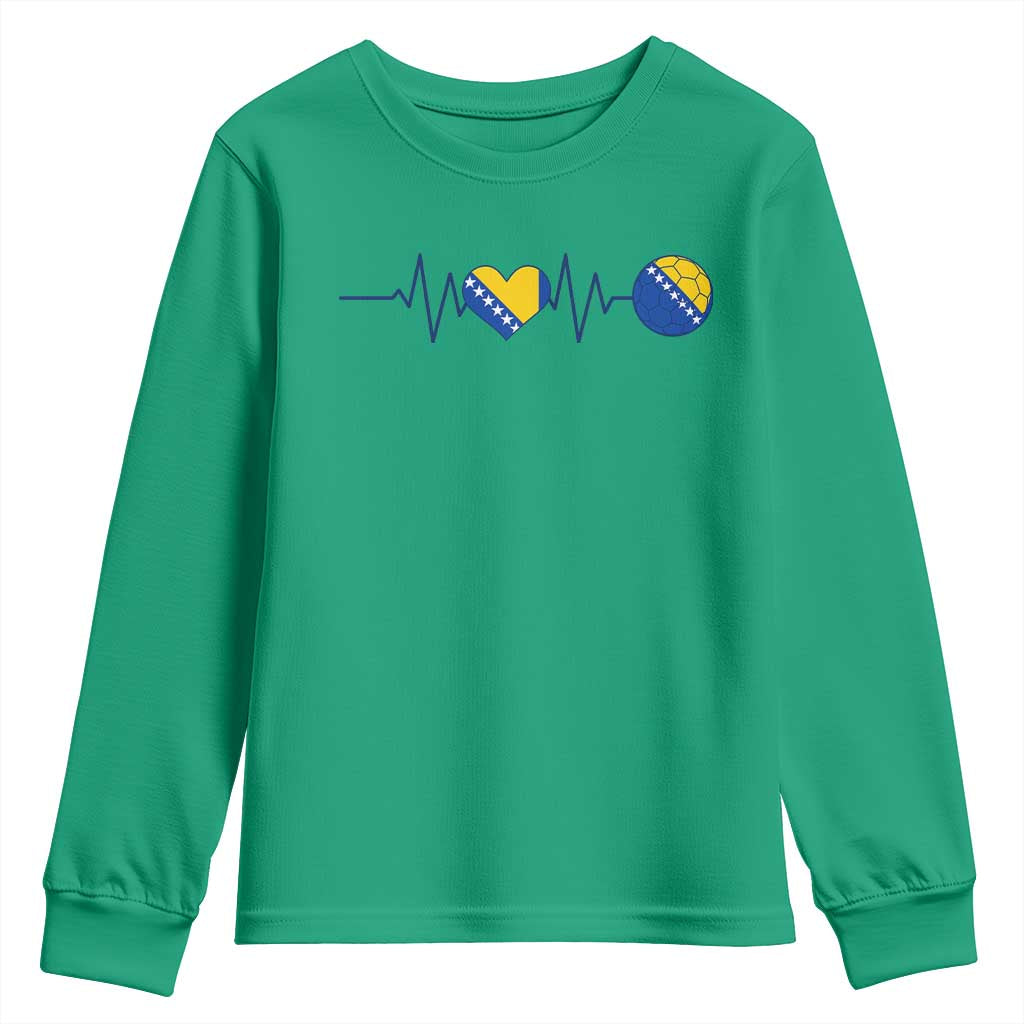 Bosnian Fudbal Heartbeat Youth Sweatshirt Bosnia And Herzegovina Soccer Fan Gift
