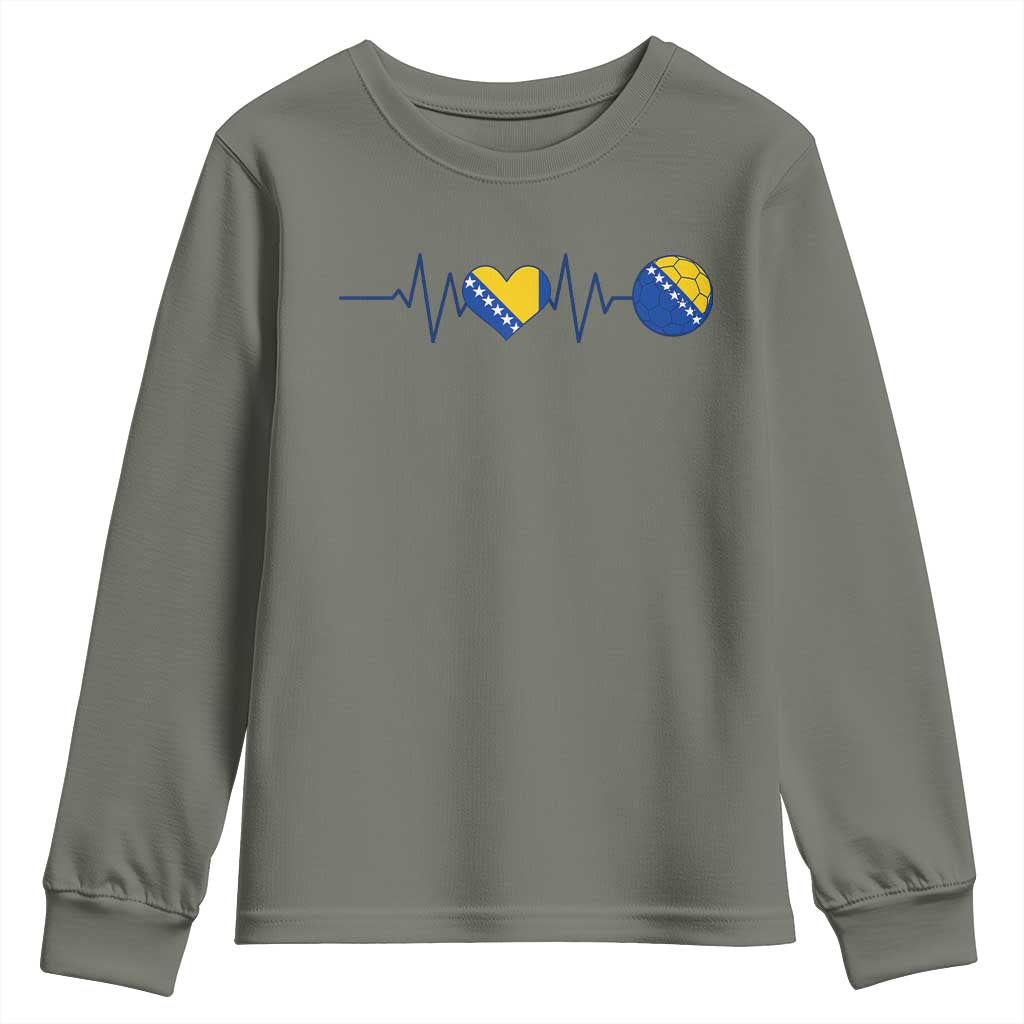 Bosnian Fudbal Heartbeat Youth Sweatshirt Bosnia And Herzegovina Soccer Fan Gift