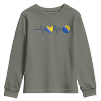 Bosnian Fudbal Heartbeat Youth Sweatshirt Bosnia And Herzegovina Soccer Fan Gift
