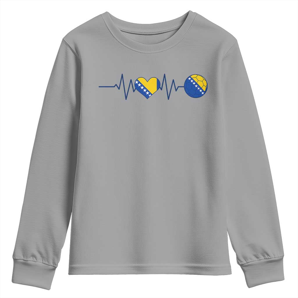 Bosnian Fudbal Heartbeat Youth Sweatshirt Bosnia And Herzegovina Soccer Fan Gift