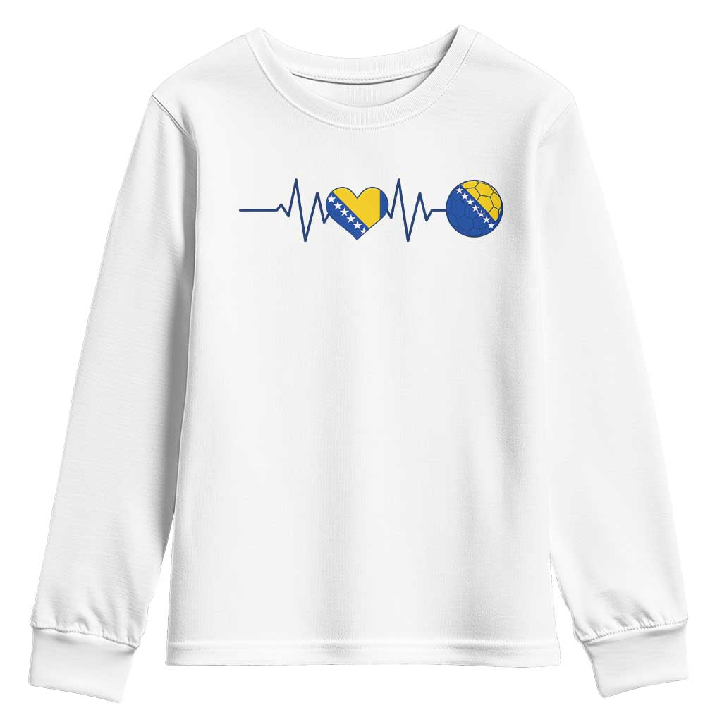 Bosnian Fudbal Heartbeat Youth Sweatshirt Bosnia And Herzegovina Soccer Fan Gift